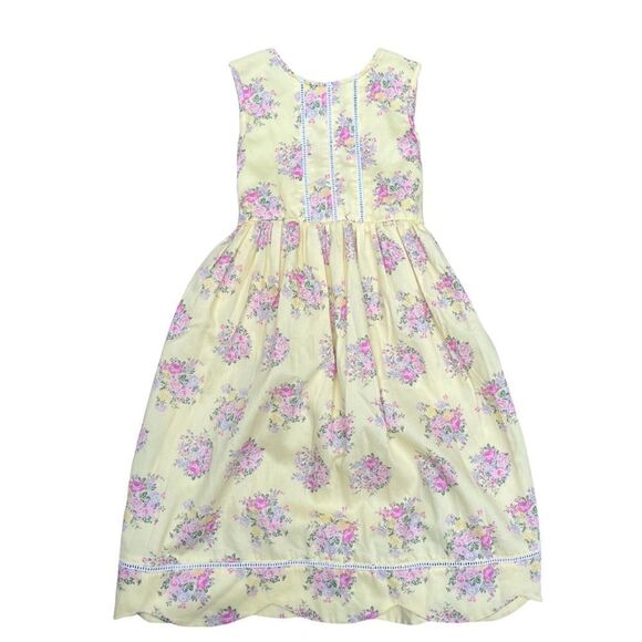 LAURA ASHLEY YELLOW FLORAL SLEEVELESS COTTON DRESS SCALLOP HEM FLOWER GIRL 6X - Picture 2 of 15